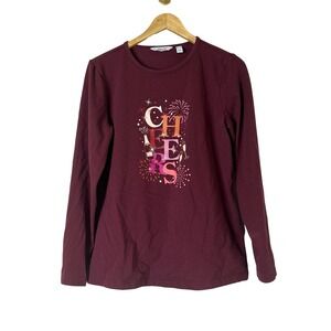 A627227 DENIM & CO Perfect Jersey Print Crewneck Long Sleeve Top Burgundy S
